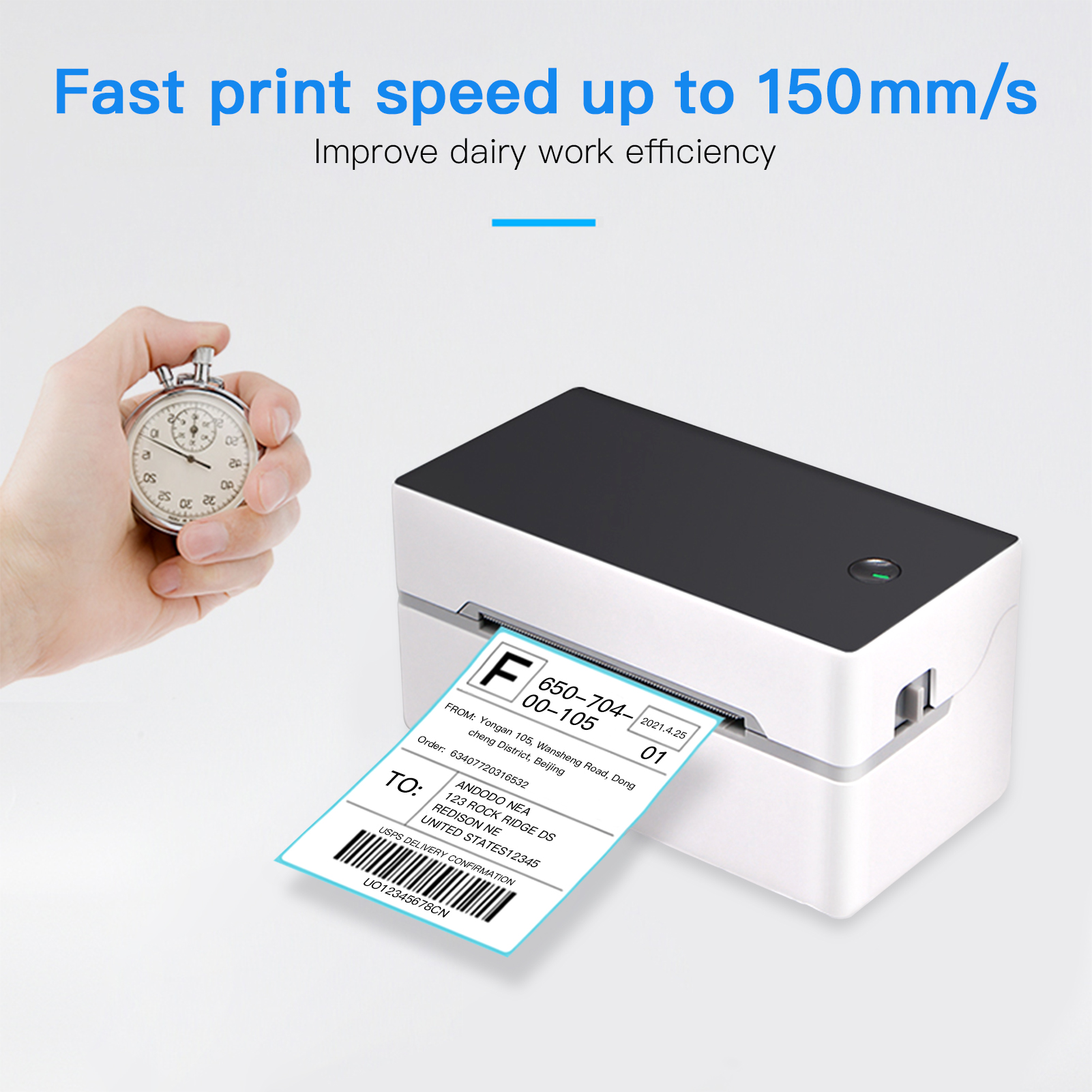 HXSJ Desktop Shipping Label Printer High Speed Usb + B-T Direct Thermal Printer Label Maker Sticker 40-80Mm Paper Width For Shipping Postage Barcodes Labels Printing Compatible With Amazon Ebay Shopify Fedex Usps Etsy. 