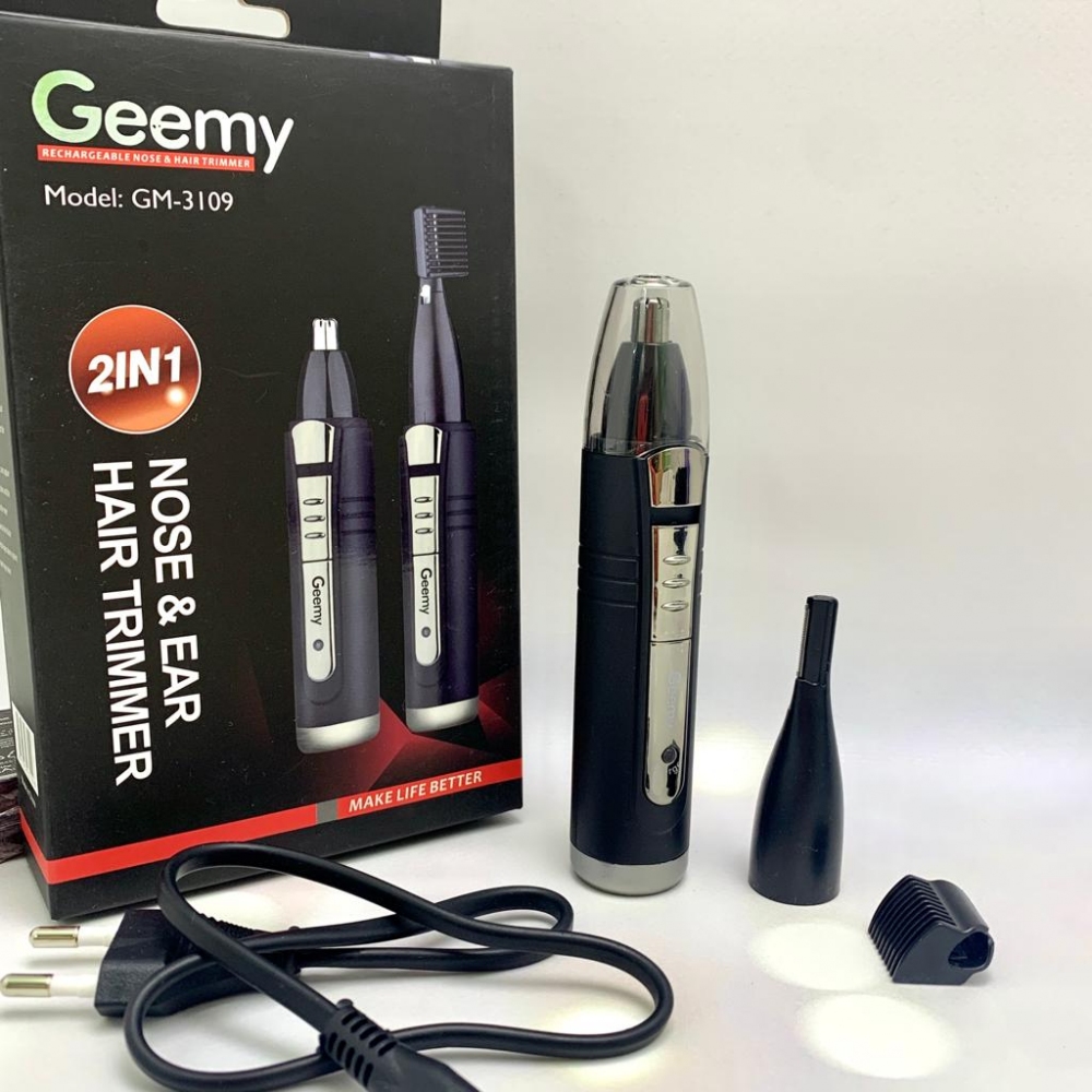 Geemy GM-3109 2 In 1 Rechargeable Nose And Ear Hair Black Trimmer