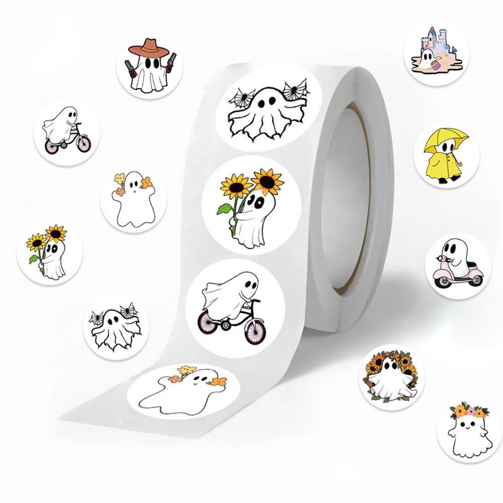 Waterproof Pvc Stickers 500 Sheets Halloween Stickers with Diverse Cartoon Ghost Patterns for Envelopes Bags Treats for Home. 