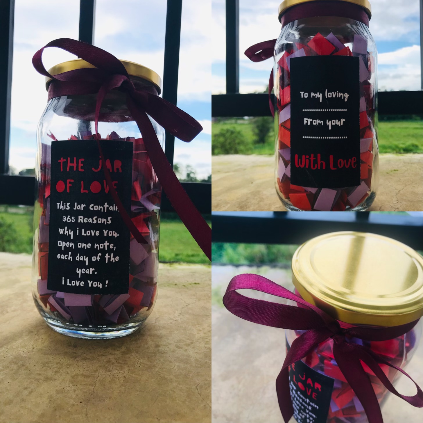 Love Jar Gift of 365 Reasons For Loving You in Red and Black. 