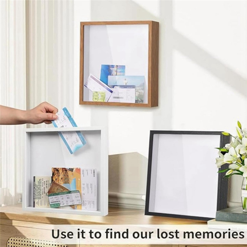 8in Concert Travel Ticket Stub Memory Top Loading Keepsake Box with Slot, Clear Money Box, Memory Frame Boxes Wood. 