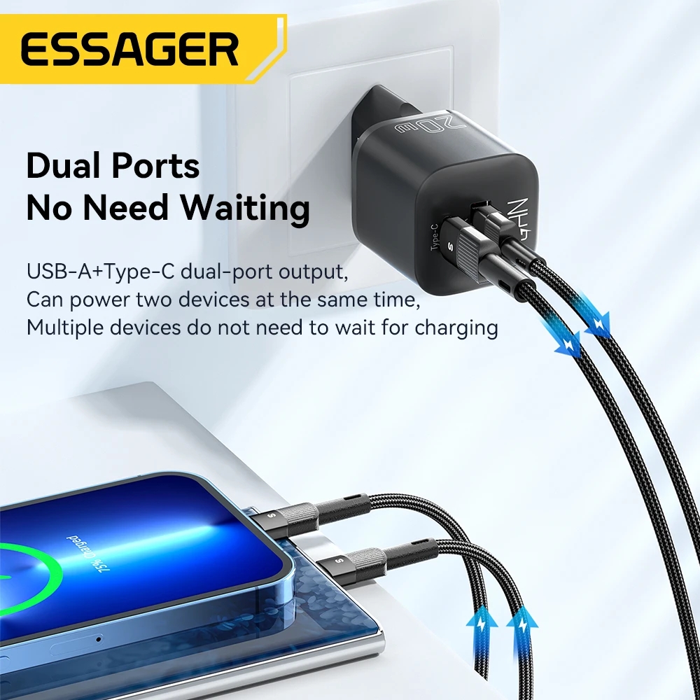 Limited Time Offer Essager 20W GaN USB Type C To Type C Charger PD Fast Charge Phone QC 3.0 Quick Chargers For Samsung Xiaomi Huawei iPhone 14 13 12 11 Pro Max Mini iPad Charging. 
