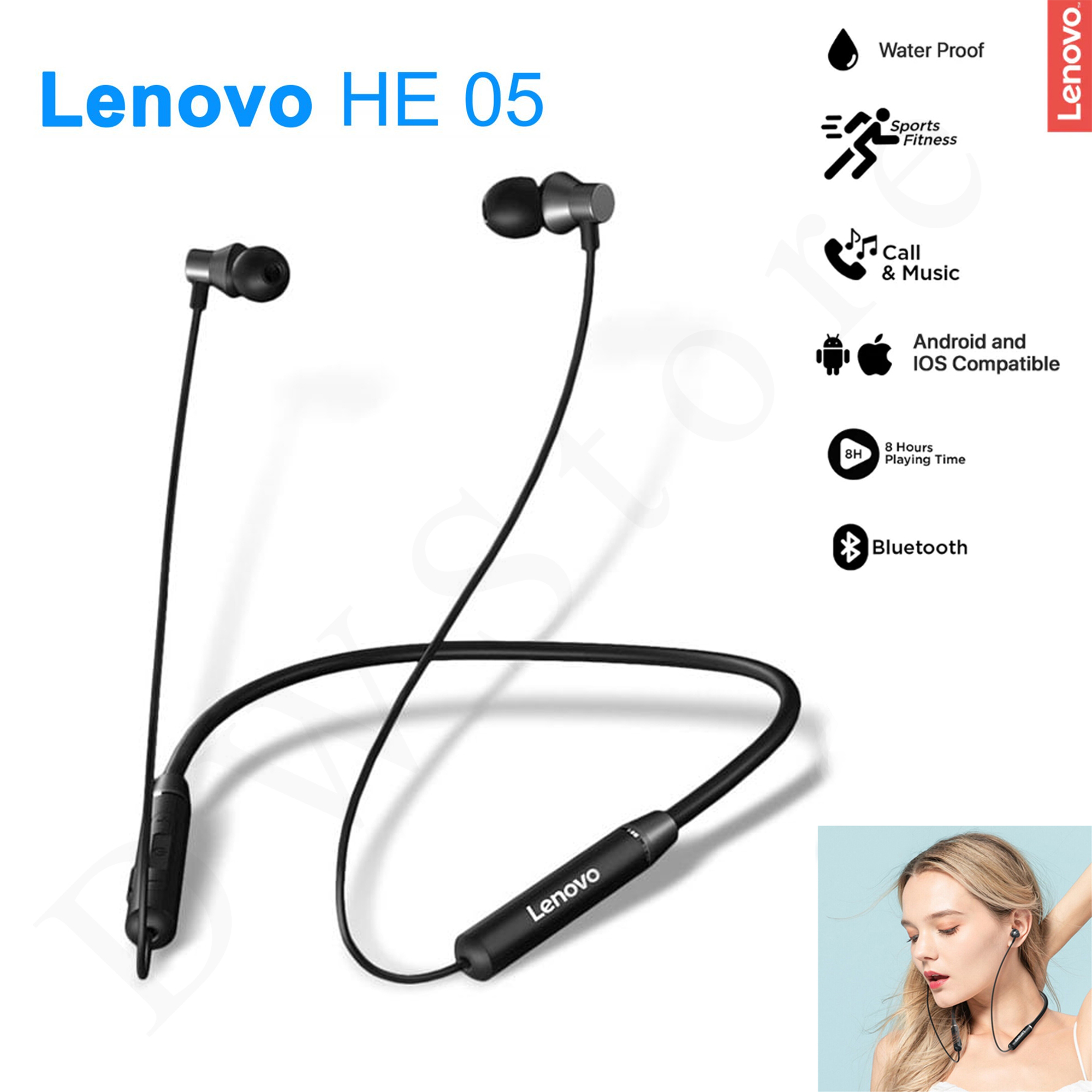 Lenovo HE05 Bluetooth Earphone IPX5 Waterproof Sport Headset Magnetic Neckband Wireless Headphone With Mic for iPhone Android