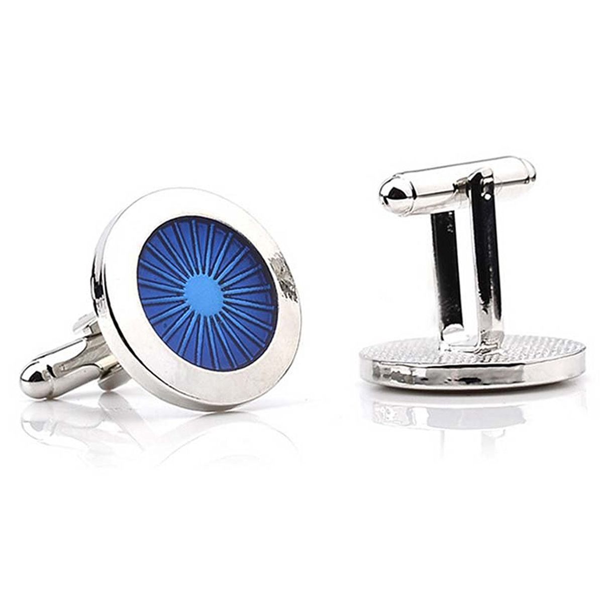 1 Pair Fashion Men's Cufflinks Round Shirt Cufflinks(Silver+blue). 