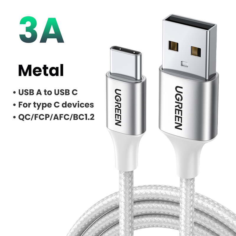 【3A】UGREEN USB A to USB C Cable Nylon Braid Type C Fast Charging Cable For iPhone 16 15 Max Pro Galaxy S25 S24 Ultra A Tecon Infinix  Note 30 Pro Itel P40+ Realme 8 Pro Galaxy AI Xiaomi 15 14 Pro Redmi K80 70 Pro. 