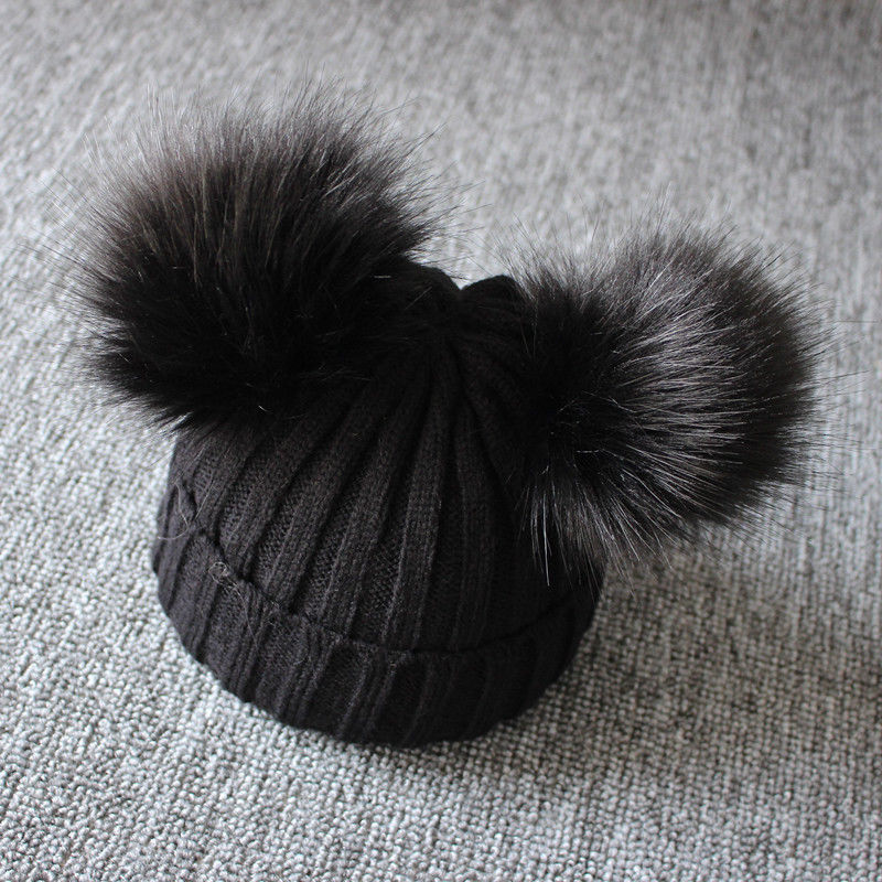 Fur Boy Fur Ball Beanie Kids Caps 
