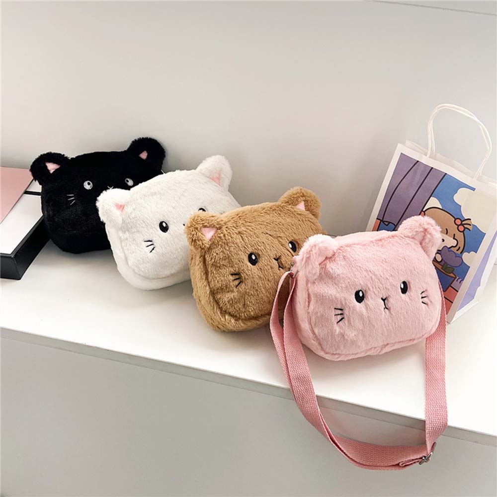 Cartoon Soft Plush Little Girl Messenger Bag Cute Cat Small Shoulder Bags Lovely Boys Kids Purse Handbags Crossbody Bag. 