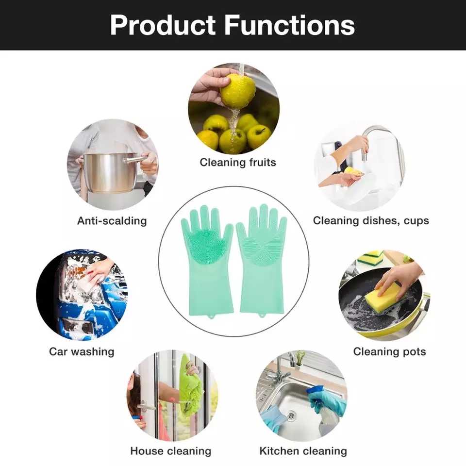 Reusable Silicone Heat Resistant Gloves Household Brush for Cleaning Household Dish Washing glove. 