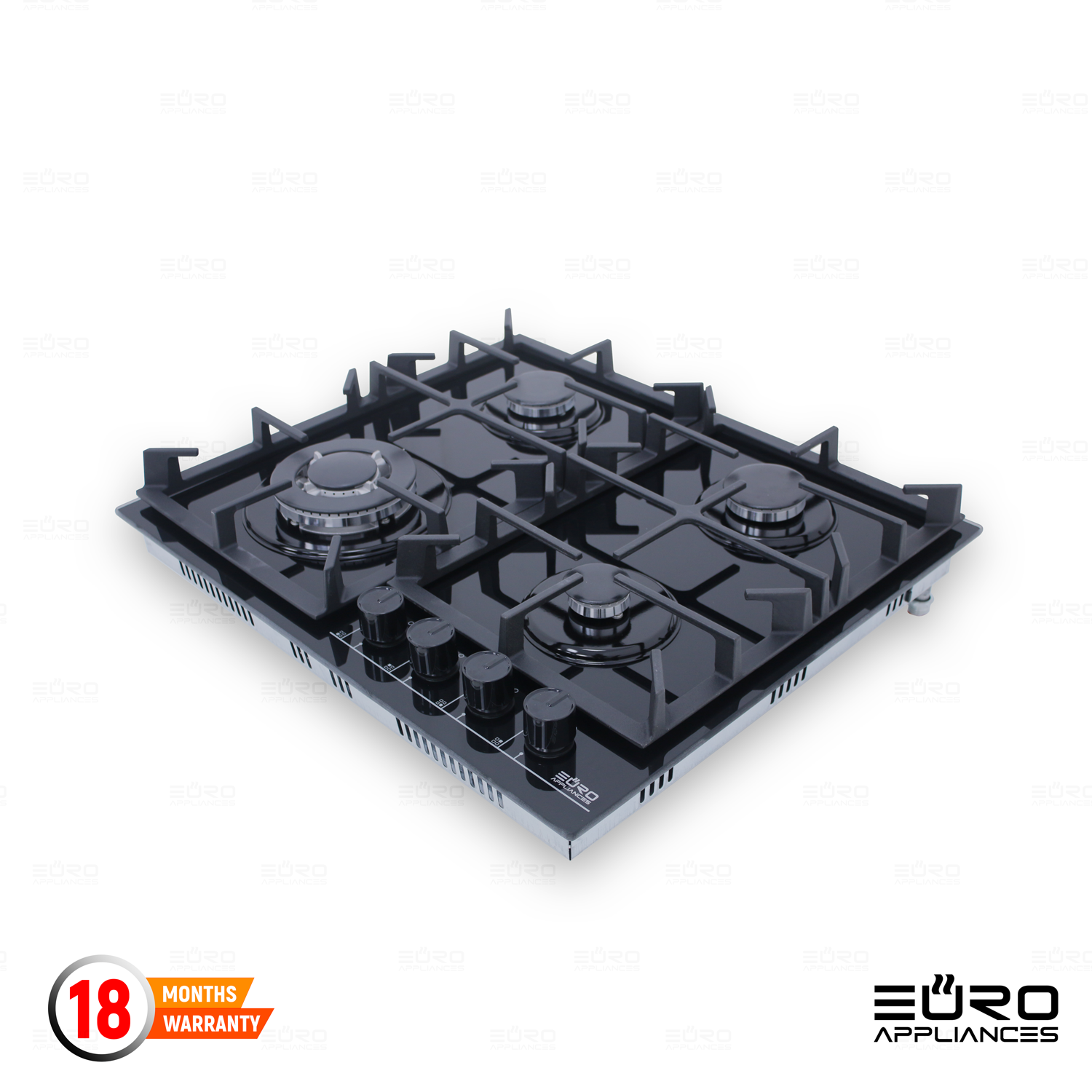 EURO APPLIANCES 4 Burner Gas Cooker Black Tempered Glass Built in Hob. 
