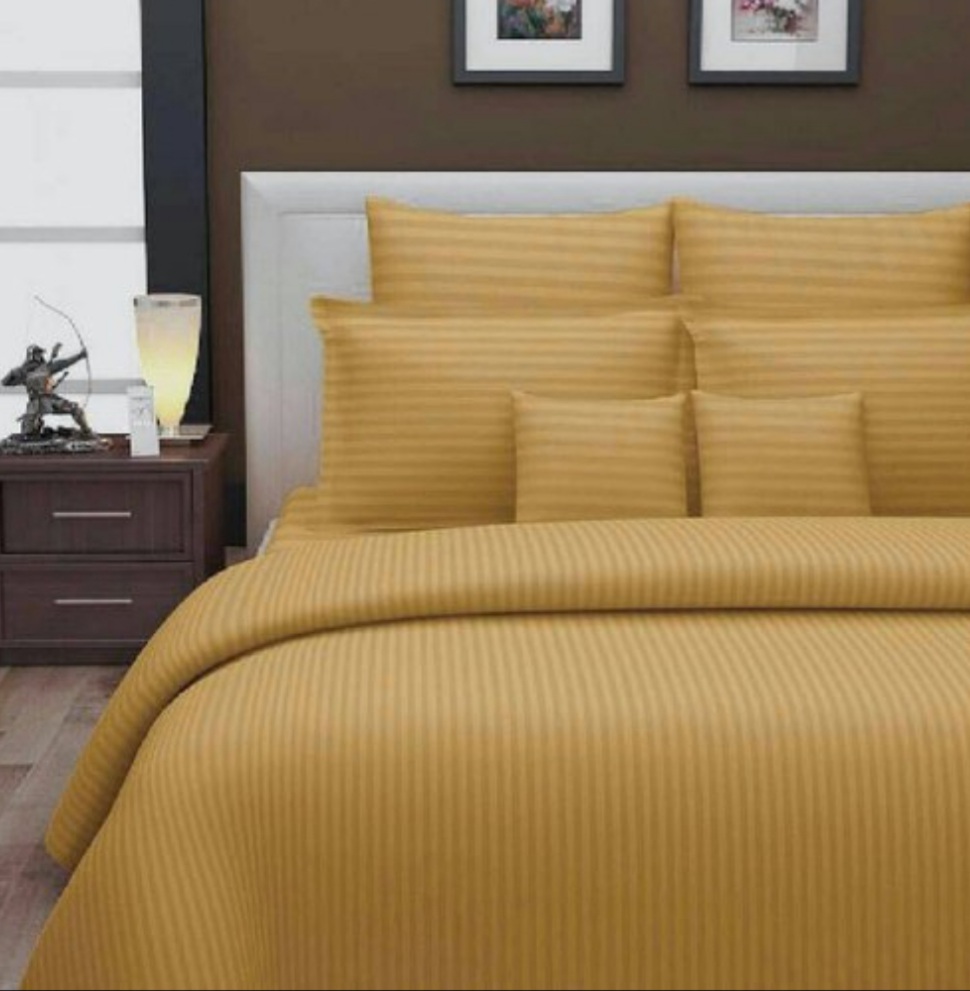 Egyptians Cotton Striped Bedsheet Yellow Colour. 