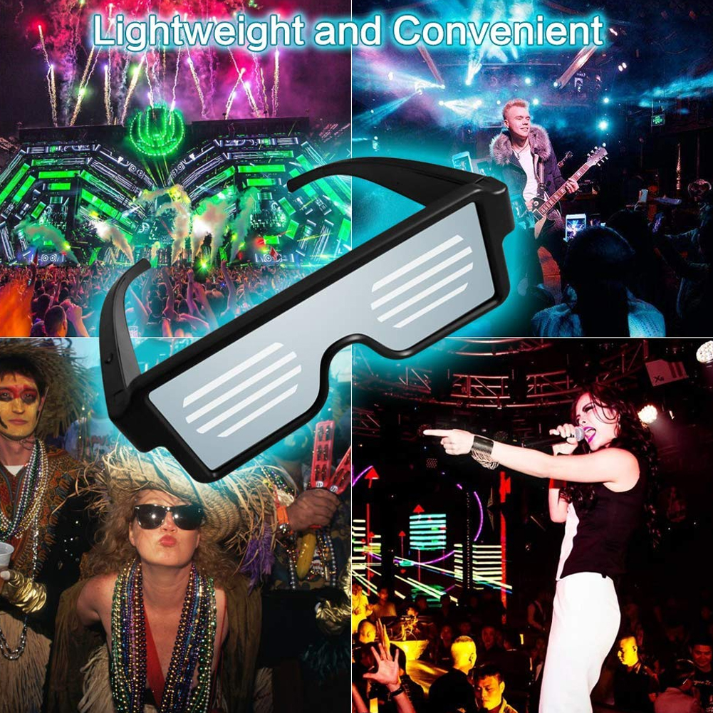 EB LED Glasses USB Rechargeable Light Up Glow Sunglasses With 8 Animation Modes For Halloween Christmas and Various Festival Parties. 