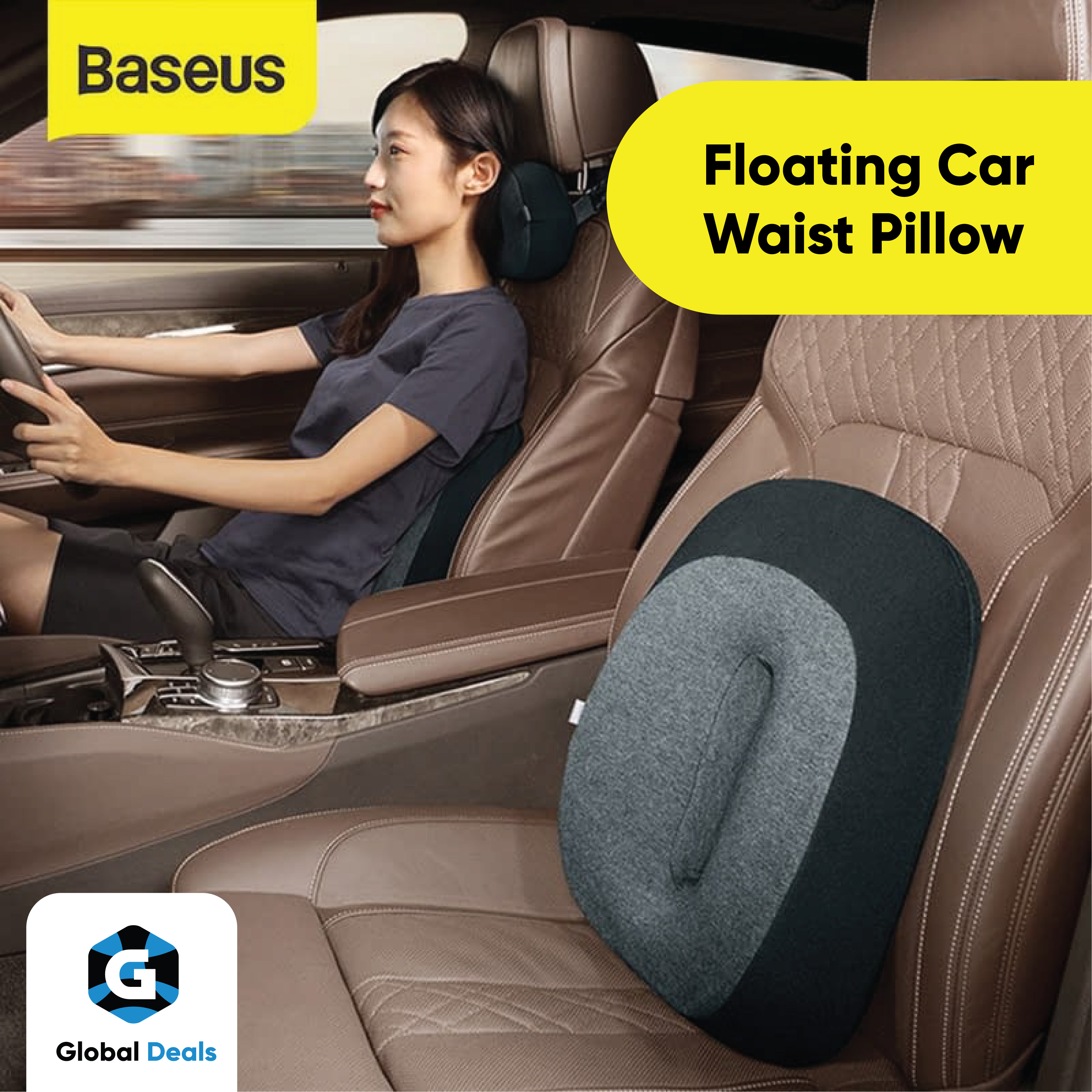 Baseus Floating Car Waist Pillow With Memory Foam For Extra Comfort Premium Quality Car Accessory