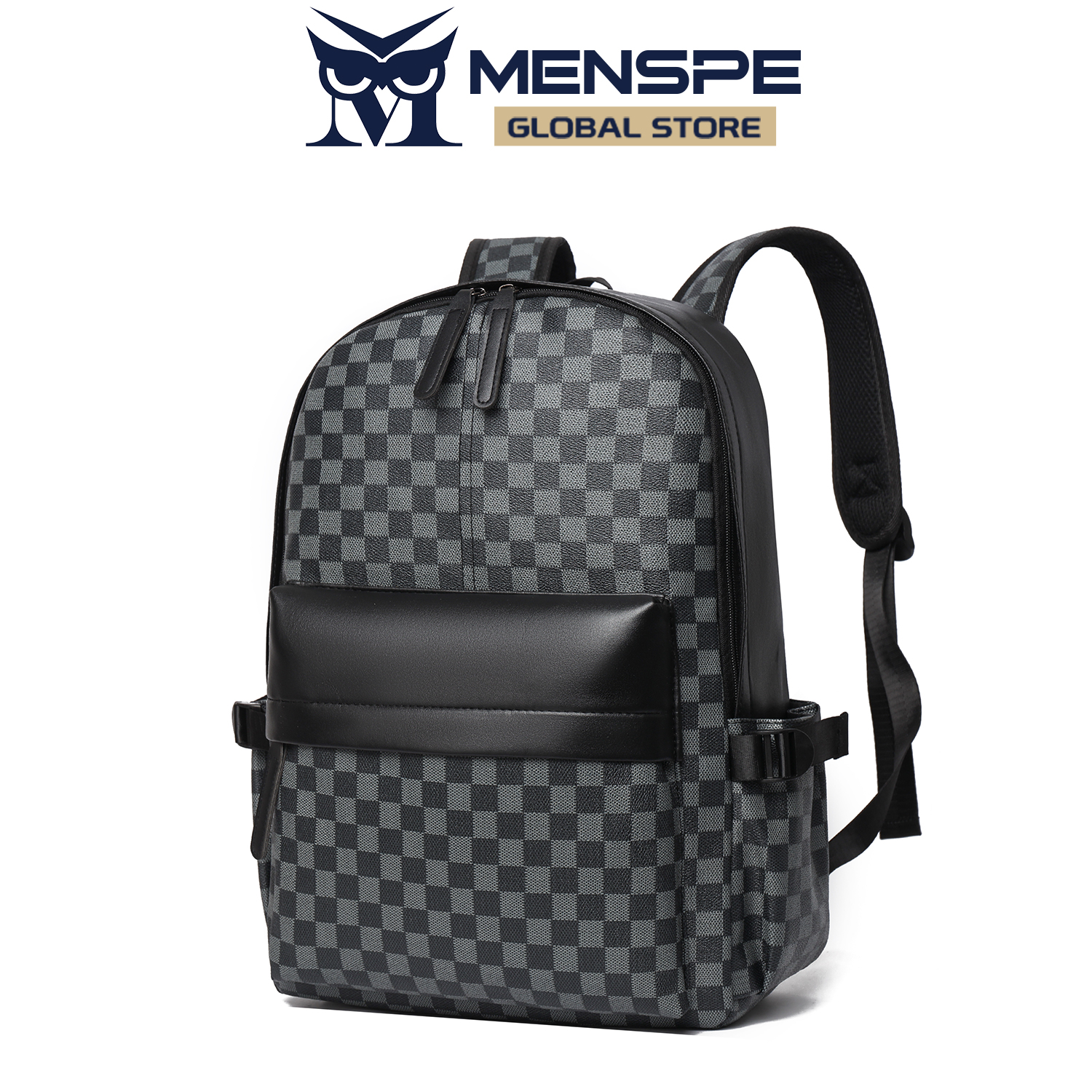 MENSPE Fashion Men’s Backpack Laptop Backpack Soft PU Backpack Business Travel Bag Waterproof Backpack Grid Pattern Design College Commuting Backpack Leisure School Bag For Travel Study Business. 