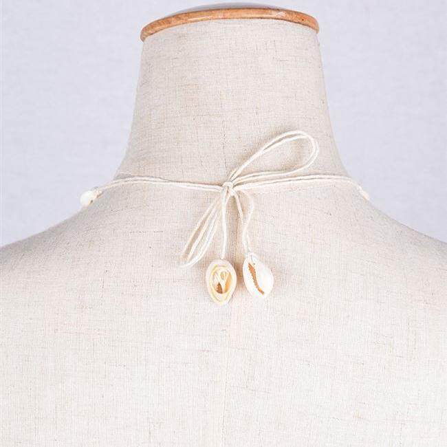 Boho Bohemian Natural Seashell Necklace -Braided Rope Sea Shell Pendant Chain Choker Necklace- Women Beach Jewelry. 