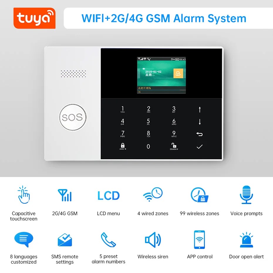 PGST PG 105 TUYA Security Alarm System WiFi Gsm  RFID Home Burglar Security Alarm Home Kit Wired And Wireless Smart Life APP Control. 