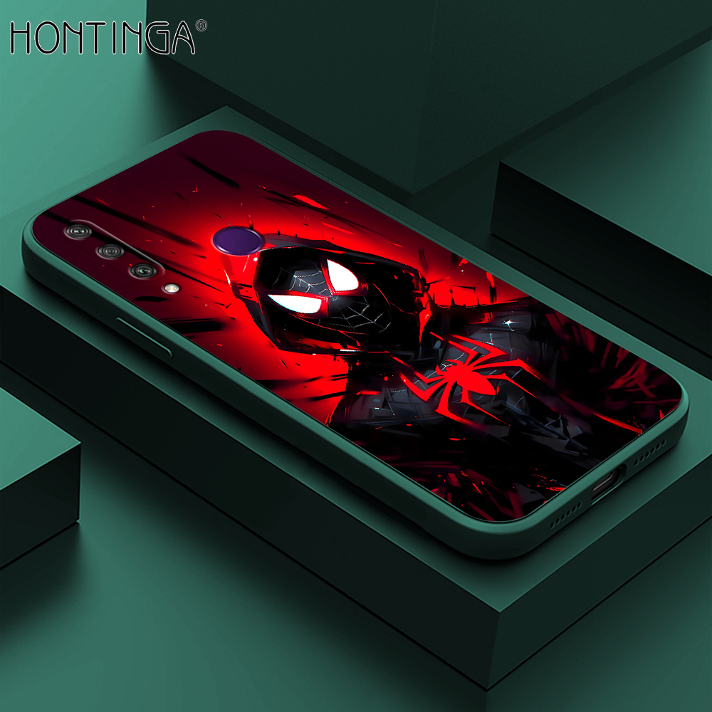 Hontinga for Huawei Y6P Back Cover Red Spider Man Design Phone Case Square Soft Liquid Silicone Mobile Cover. 