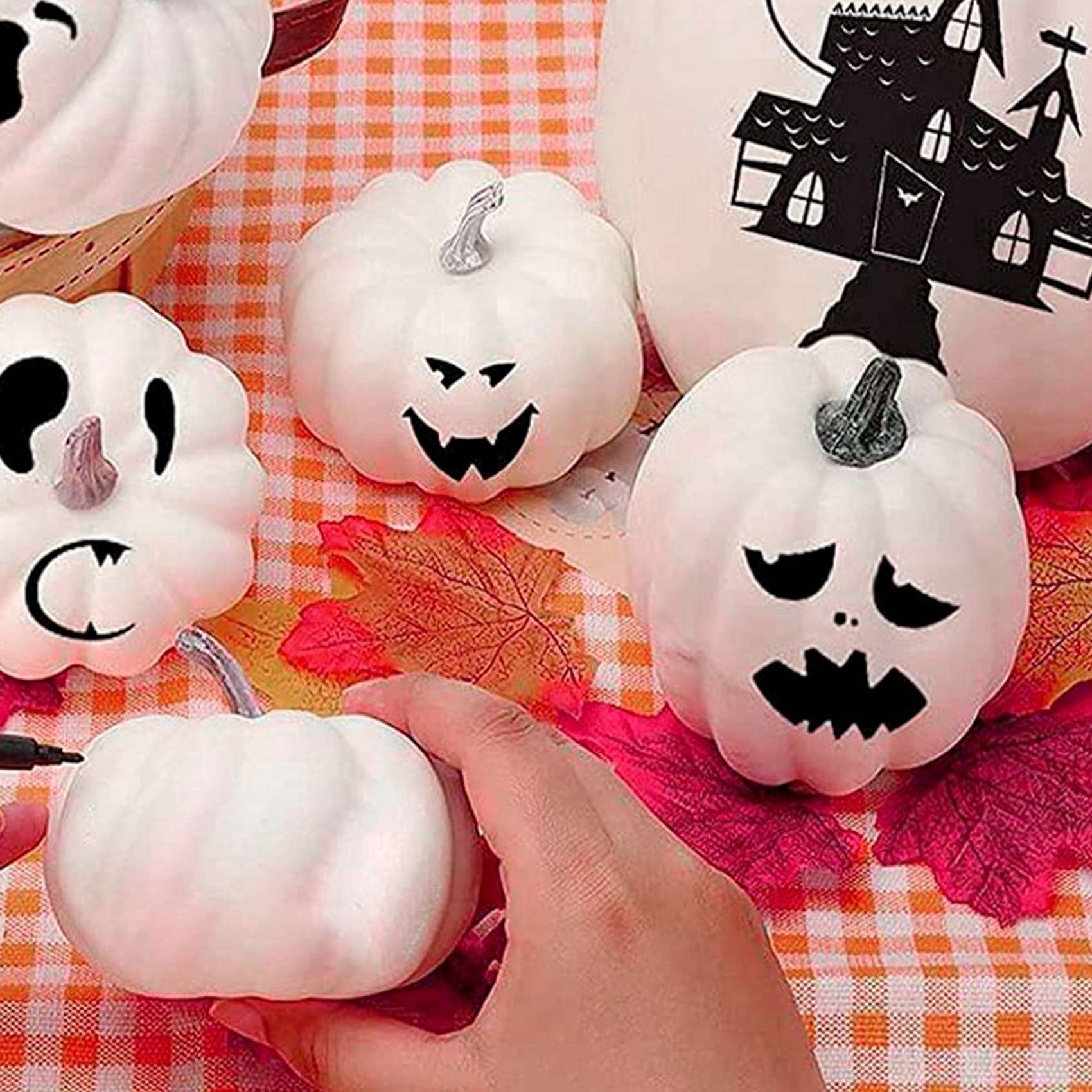 Halloween White Artificial Pumpkin Decoration Foam Pumpkin Desktop Core Thanksgiving Halloween Decoration 14 Pieces. 