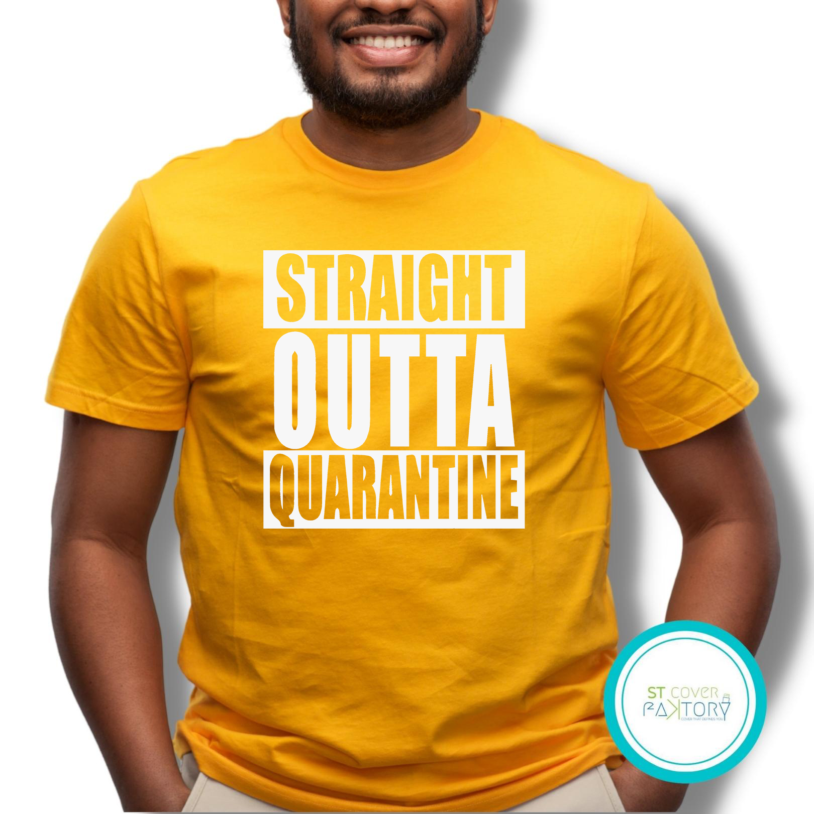Straight outta quarantine yellow Tshirt  unisex  tees  designer tees  crew neck  silver white  red  blue  black. 