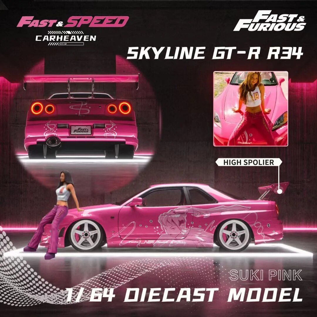 ミニカー Skyline GT-R34 Pink Fast&Furious Figure fast and furious cars PreSale FS 1:64 Skyline GTR R34 High Wing