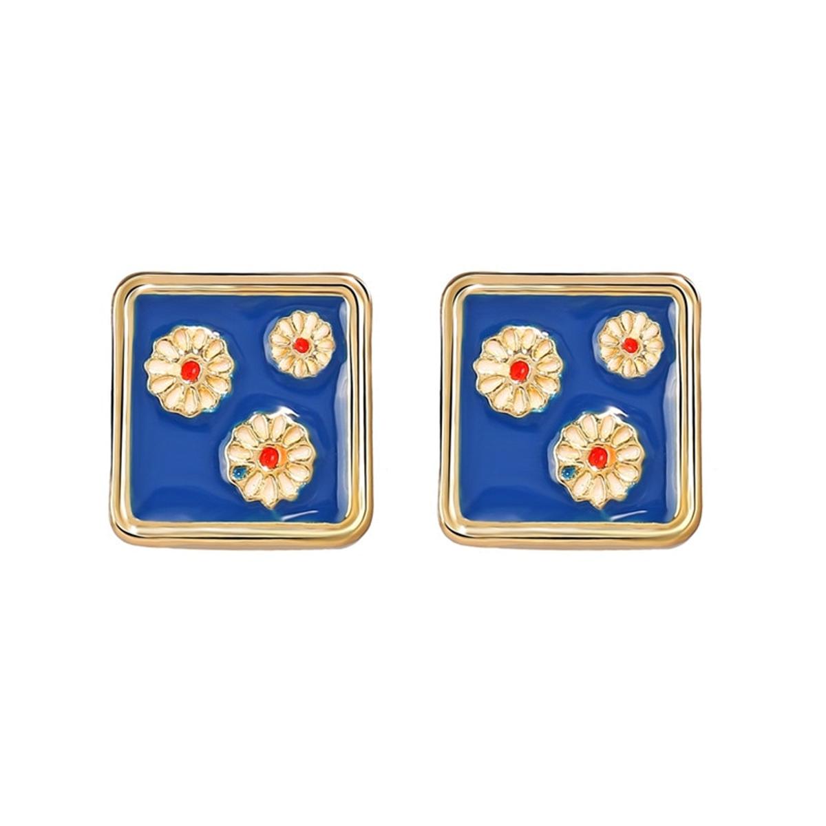 【happy one】17KM Geometric Sqaure Candy Color Face Stud For Women Creative Tiny Small Contrast Drip Jewelry