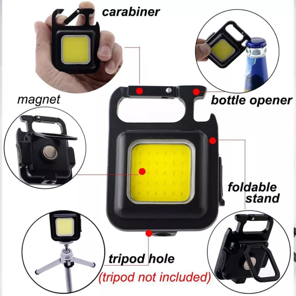 Mini Magnetic COB Keychain Light Lumens Bright USB Rechargeable Flashlight 3 Light Modes Portable Folding Bracket Work Lamp. 
