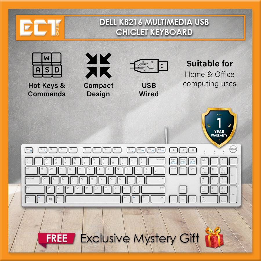 Dell KB216 Multimedia USB Chiclet Keyboard (Black / White)