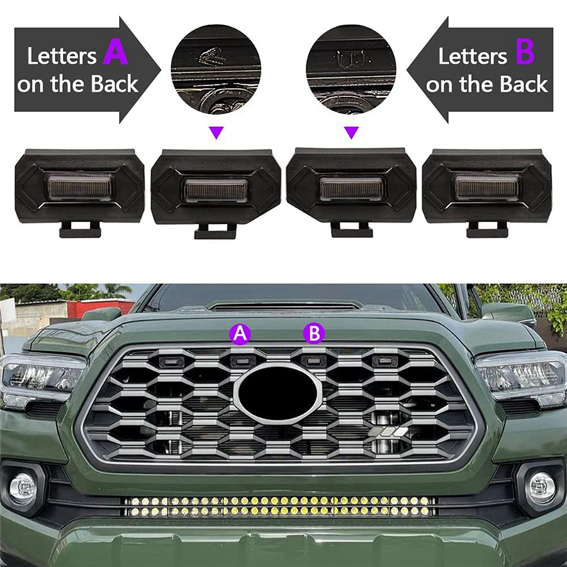 4PCS Car LED Front Grill Lights External Grill Lamp Smoke Amber Light Replacement Car Accessories. 