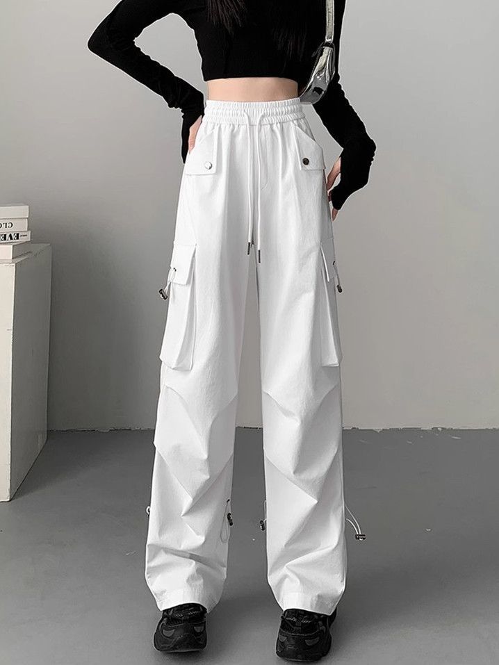 White American Overalls Spring and Autumn Trends Hip Hop Jazz Hip Hop Style Pants All-Matching Fashion Casual Sports Pants. 