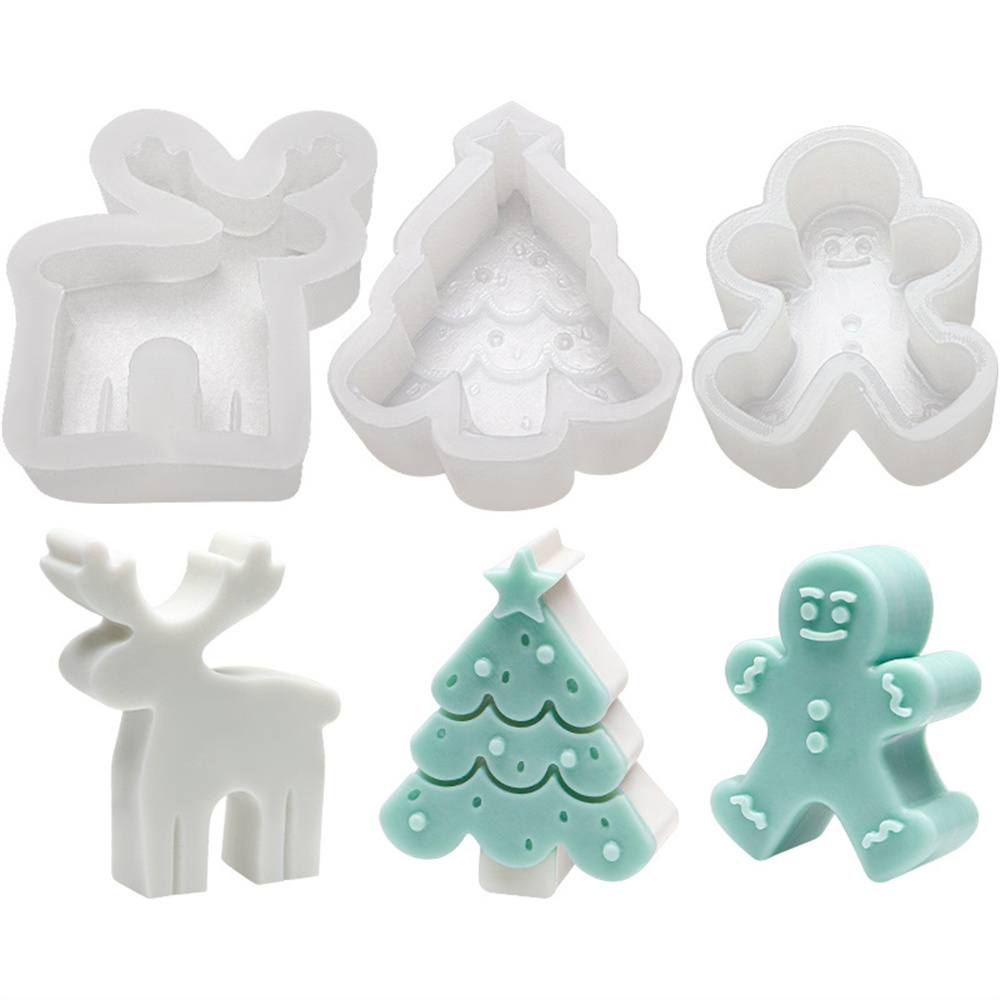 Christmas Tree Candle Mold DIY Ginger Bread Man Snowman Candle Making Chocolate Soap Resin Mold Silicone Mold For Candle Making