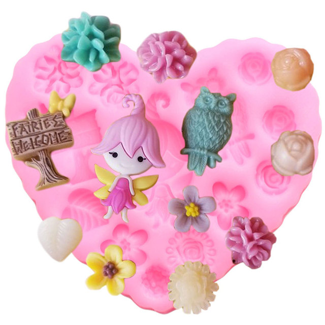 Fairy Garden Gnome Home Door Window Silicone Molds Flower Leaf Mushroom Fondant Cake Decorating Cupcake Candy Chocolate Mould. 