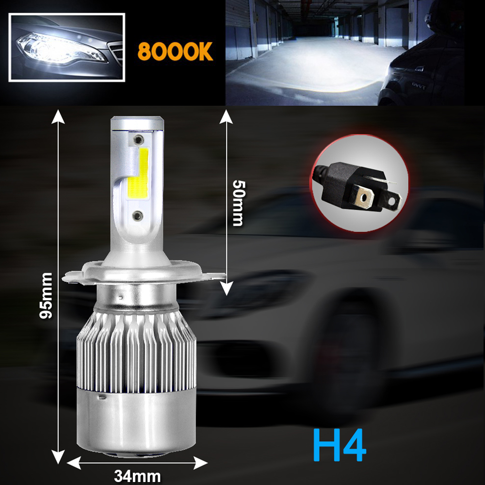 2piece H4 8000K white light LED car headlight car LED headlight headlight fog light headlight. 
