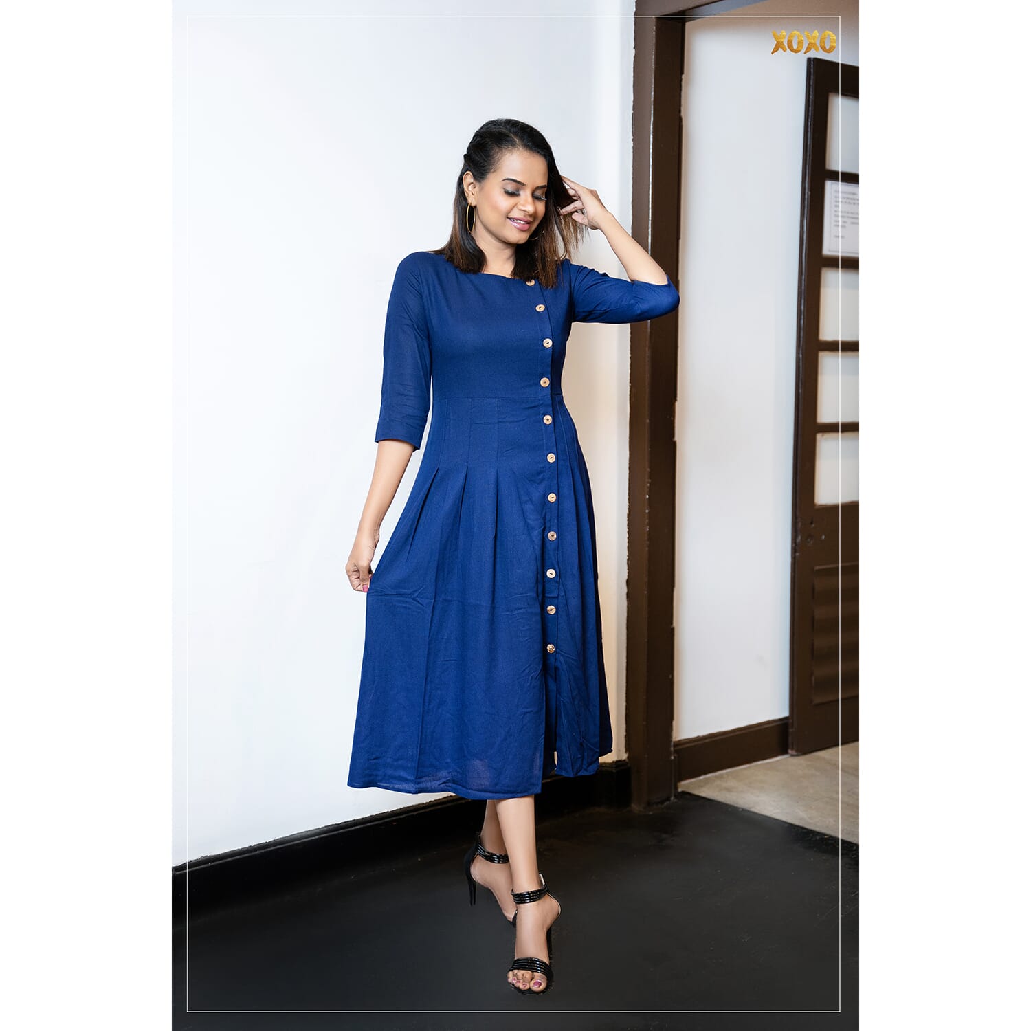 Side Button Detailed Linen Dress - Long 