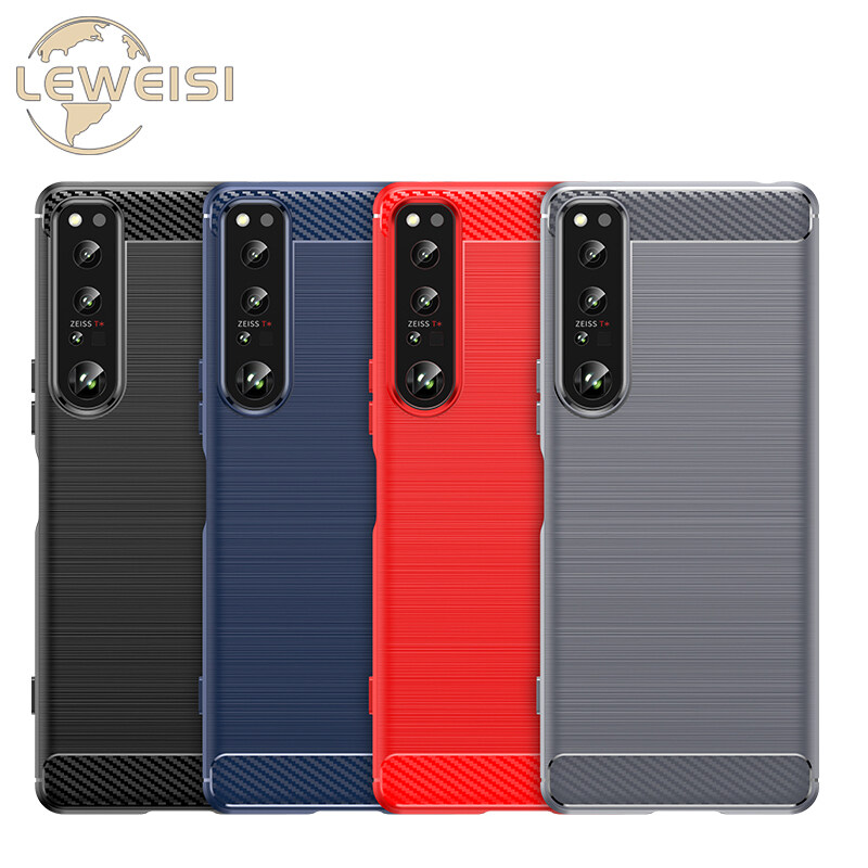 Leweisi Carbon Fiber Bumper Phone Case For Sony Xperia 1 IV Back Cover Coque Shockproof Protective. 