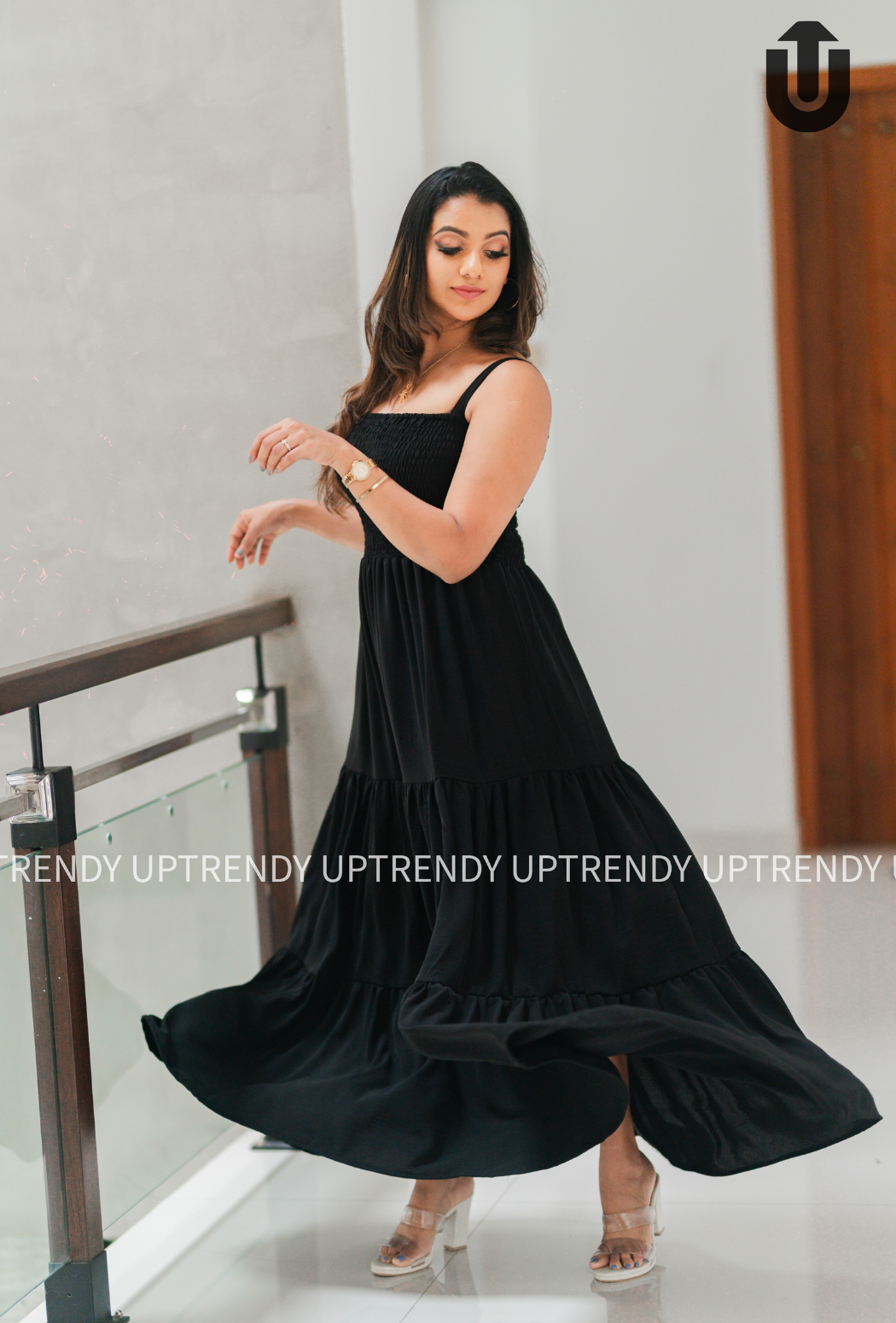 UpTrendy Black Long Sleeveless Long cotton frock | Dresses for women | Casual and charm party frock. 
