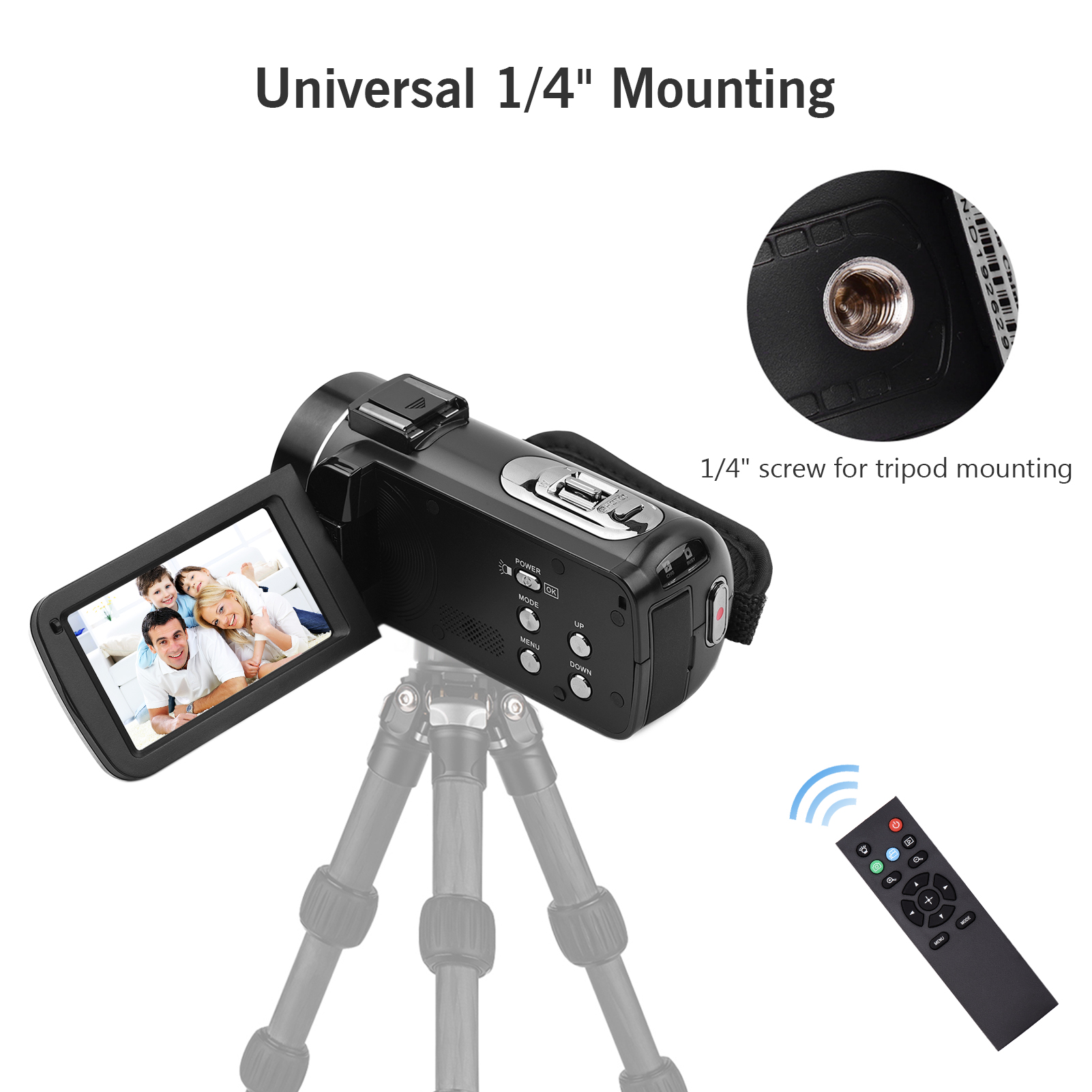 2.7K Ultra HD Digital Video Camera DV Camcorder 36MP 16X Zoom 3-inch Rotatable LCD Touch Screen IR Night Vision Motion Dectection Anti-shaking Time Lapse Slow Motion with 0.39X Wide Angle Lens Re-mote Control 2pcs Re-chargeable Batt-eries. 