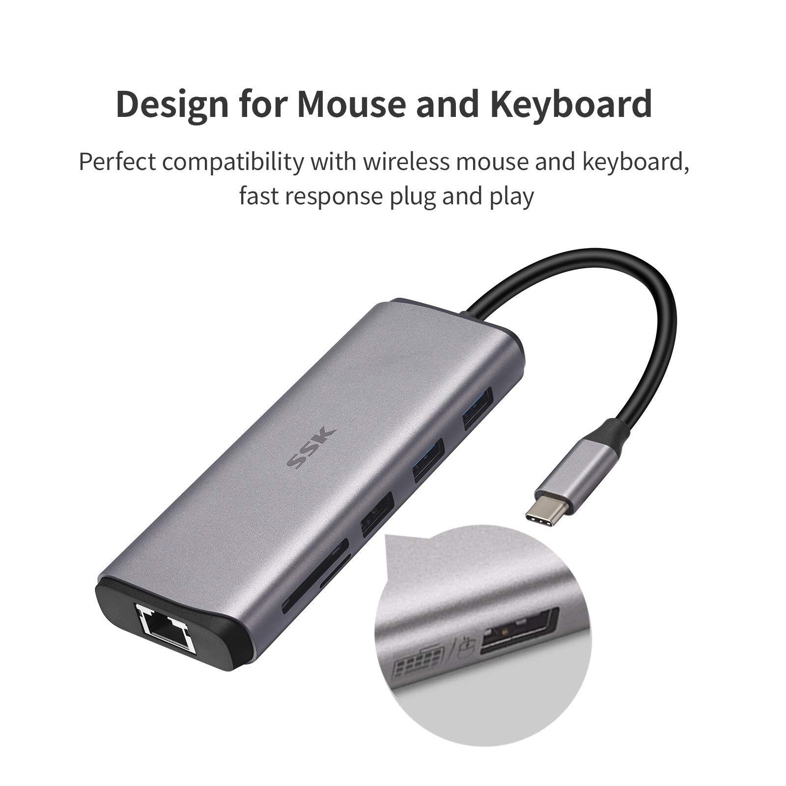 SSK SC202 8 in 1 USB C HUB Type C Multiport Adapter with 4K HDMI USB 3.0 Ports USB 2.0 Port SD/TF Card Reader PD3.0 Dock suitable for MacBook HUB. 