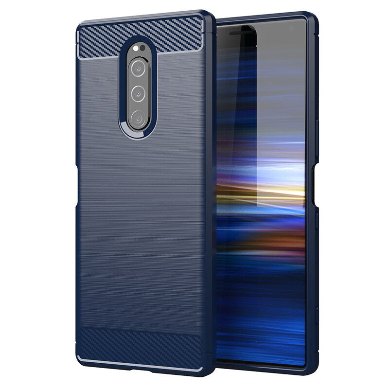 lthmy for Sony Xperia 1 Case Carbon Fiber TPU Soft Silicone Back Cover Armor Phone Case Casing