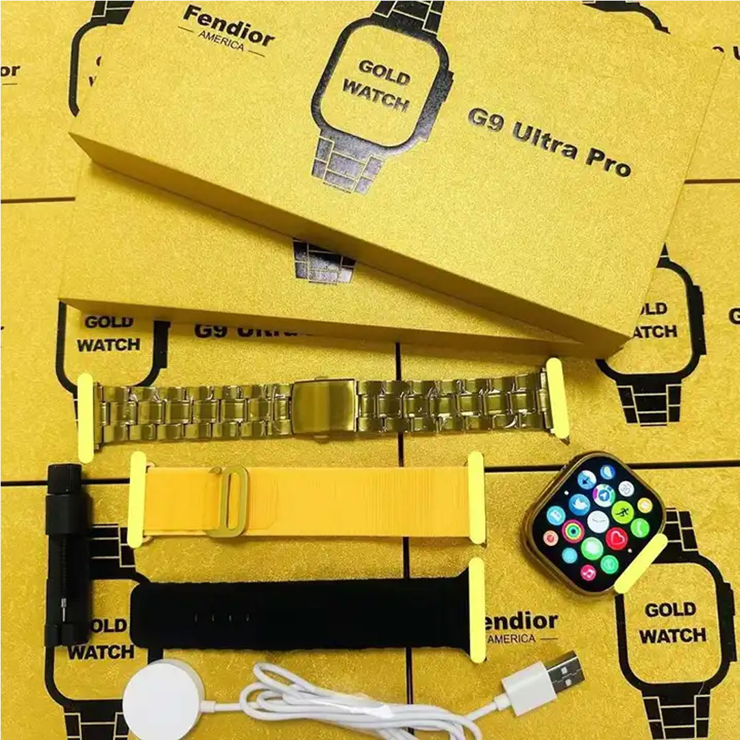 G9 Ultra Pro Gold  Smart Watch Hk 9Ultra Fendior New G9 Ultra Pro Gold Ultra Series i20 Ultra Suite with airpods Hk 9 Ultra Watch Wireless Charging. 