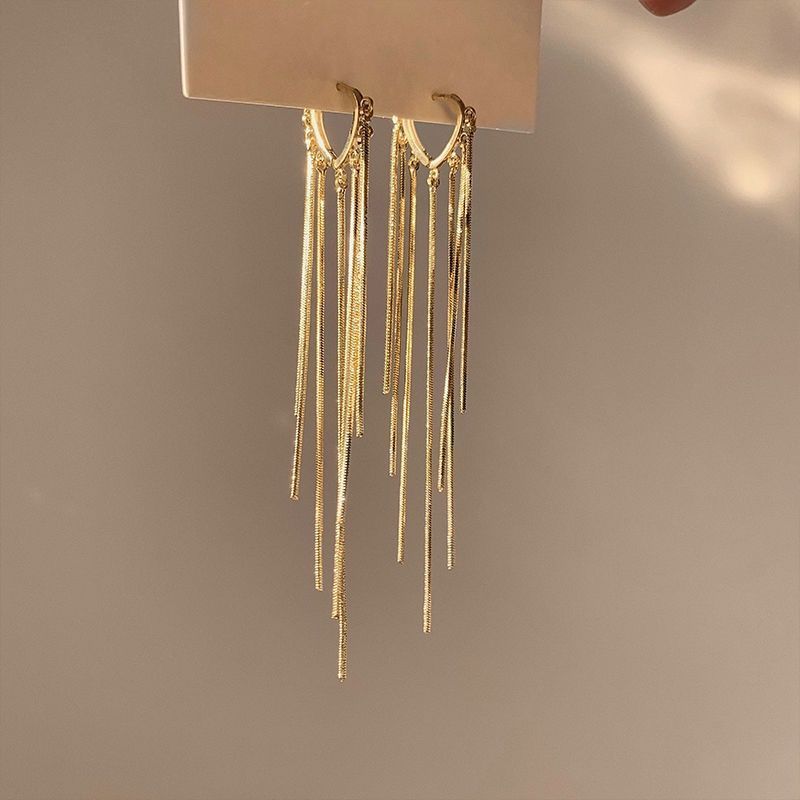 Long Metal Tassel Earrings Ins Style Simple Wild Personality Temperament Texture Girls Earrings. 