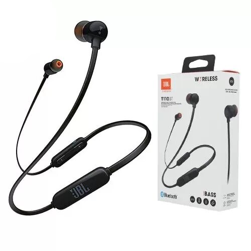 JBL Tune 110 BT In-Ear Bluetooth 4.0 Wireless Magnetic Earphone Built-In Microphone High-Quality JBL Pure Bass Sound Comfortable Wearing Soft Earbuds Lightweight Black Earphone. 
