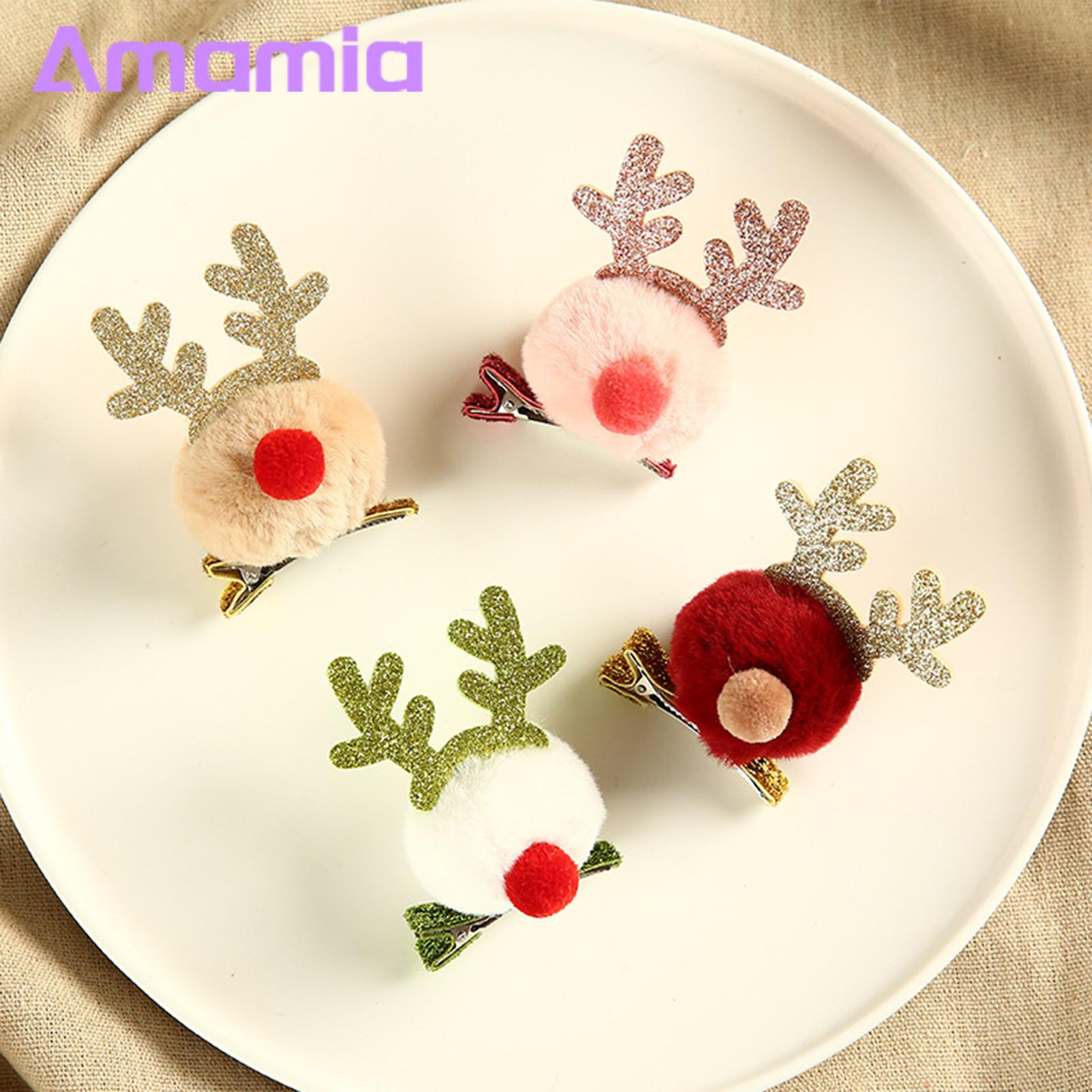 Amamia Fawn Hairpin All-match Christmas Antler Hair Ball Hair Clip. 