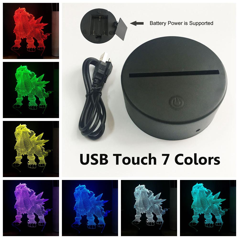 【World Supermarket 2021】Cute LED NIGHT LIGHT Pokemon Series Kawaii Entei 3D Illusion USB Switch RGB 7Color Desk Light Kids Gift. 