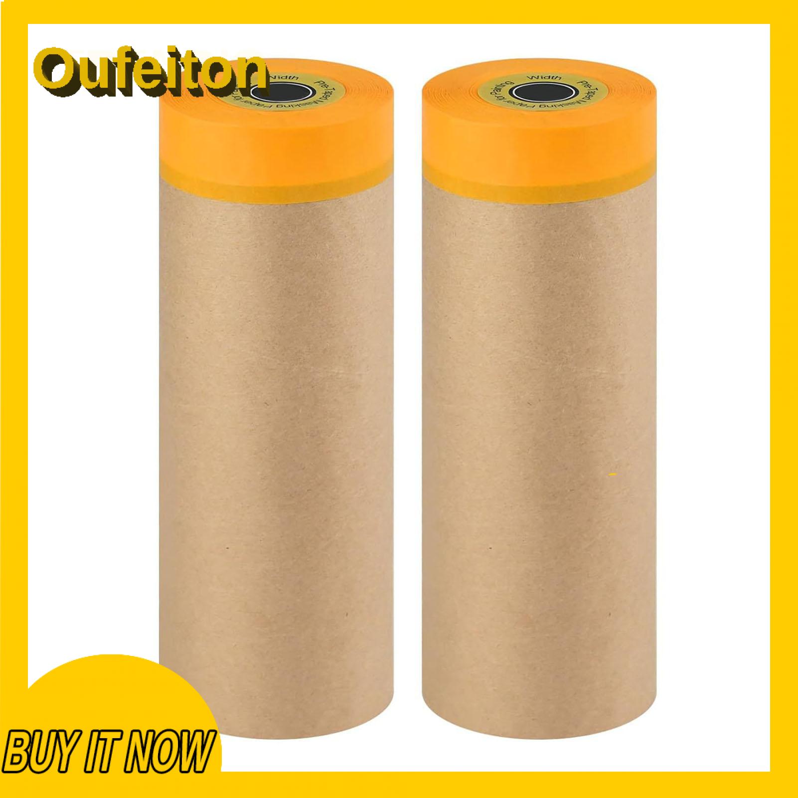 Oufeiton Surface Protection Masking Paper Premium Pre-taped Masking Paper 2 Rolls Strong Adhesive Waterproof Drape for Painting Diy Projects Multipurpose Protective Covering Sheets for Home Auto Wide Width
