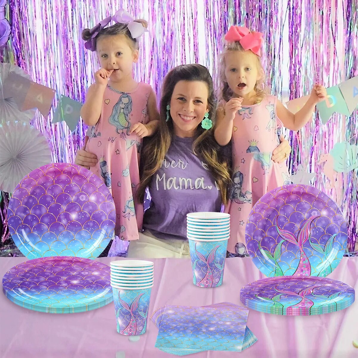 paper plates Mermaid Disposable Tableware Set Paper Plates Cups Little Mermaid Birthday Party Decorations Girl Baby Shower Party SuppliesParty Tableware. 