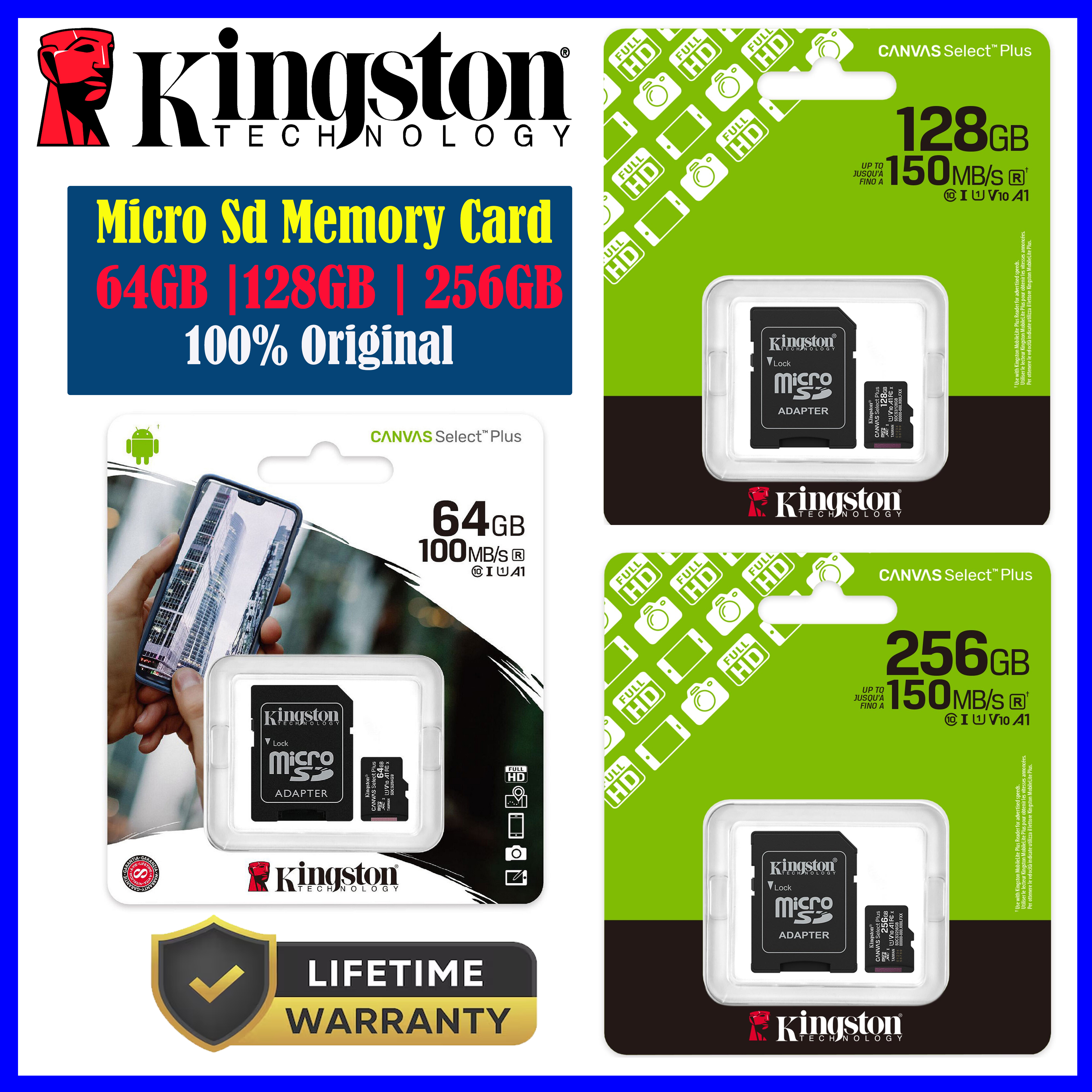 Kingston Original 64GB 128GB 256GB A1 Micro SD Memory Card 150MB/s Class 10