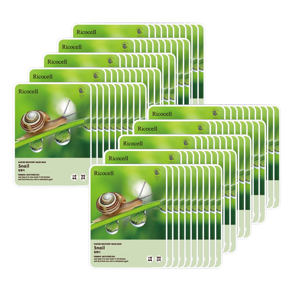 Ricocell Korean Facial Mask Sheet 1Pcs Snail Moisture Essence Face Mask Sheet Skin Care Korean Face Mask Sheet For Women & Men