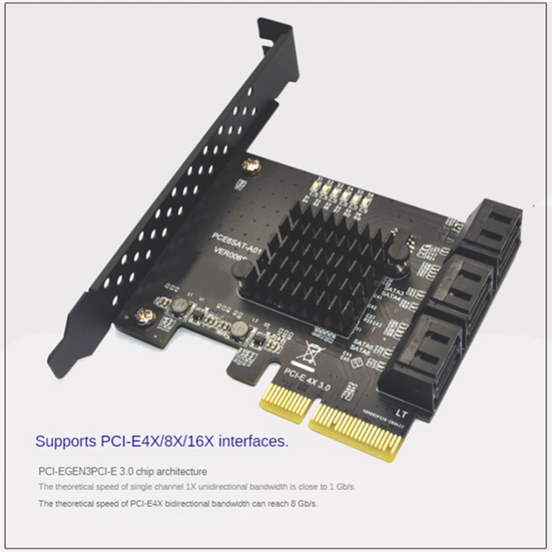 SATA PCI E Adapter 6 Ports SATA 3.0 to PCI Express X4 Black Expansion Card SATA3.0 PCIe PCI-E SATA Controller for HDD. 