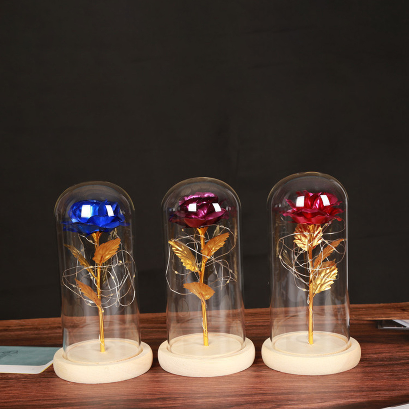 Glass Rose Flower Gift Exquisite Luminous Rose In Glass Dome. 