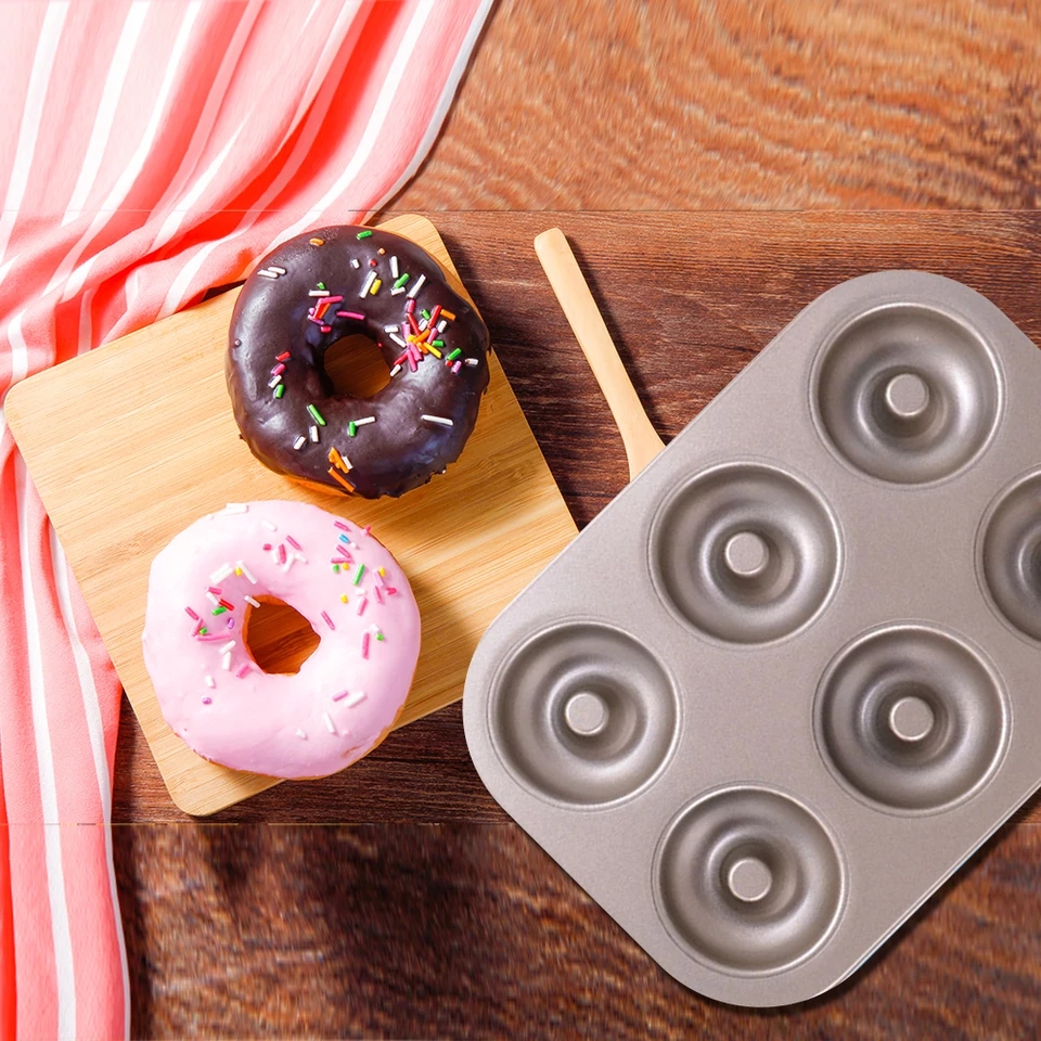 Food Carbon Steel Doughnut Mould 6 Cavities Non-Stick Safe Stainless Steel Donut Baking Pan Mini Cake Pan Doughnut Pan. 