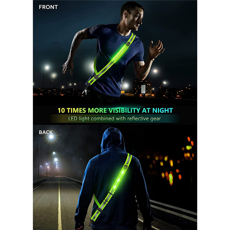 LED Reflective Belt Sash for Walking At Night,Rechargeable LED Light Up Running Belt for Runners Walkers,Blue. 